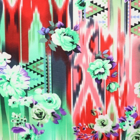 MOA Pencil Skirt Green Purple Red White Floral Stretch 2XL XXL‎ - Picture 12 of 12